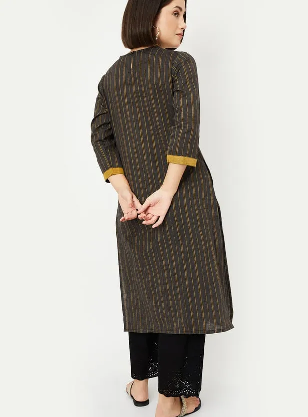Charcoal Mustard Handloom-Inspired Kurta – Where Tradition Meets Effortless Style - Image 2