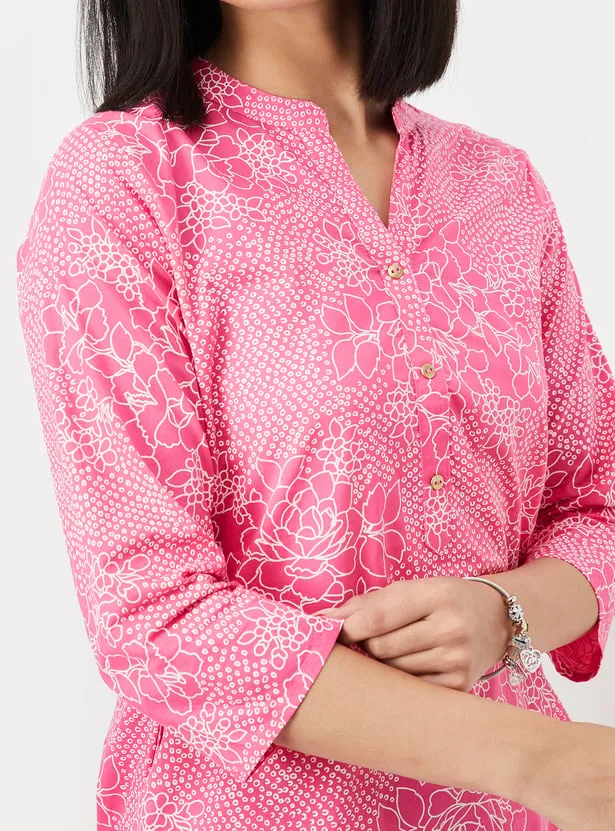 Pink Printed Straight Kurta – A Burst of Cheerful Elegance - Image 2