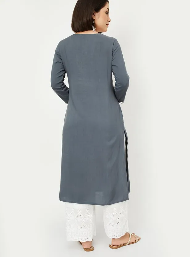 Slate Grey Embroidered Panel Kurta – Minimalism with a Touch of Heritage - Image 5