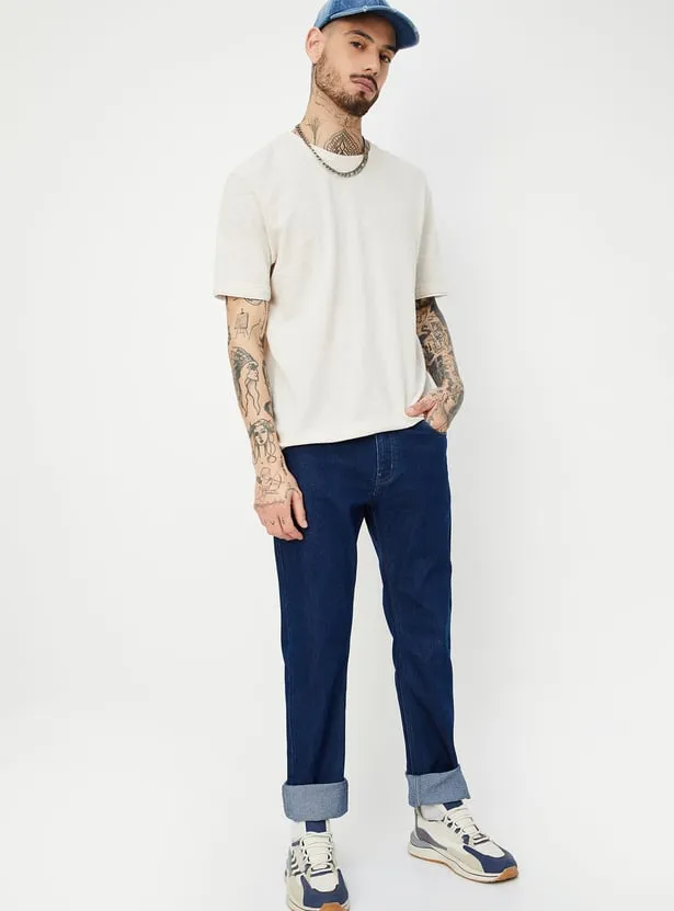 Harbor Blue – Premium Cuffed Straight-Leg Jeans