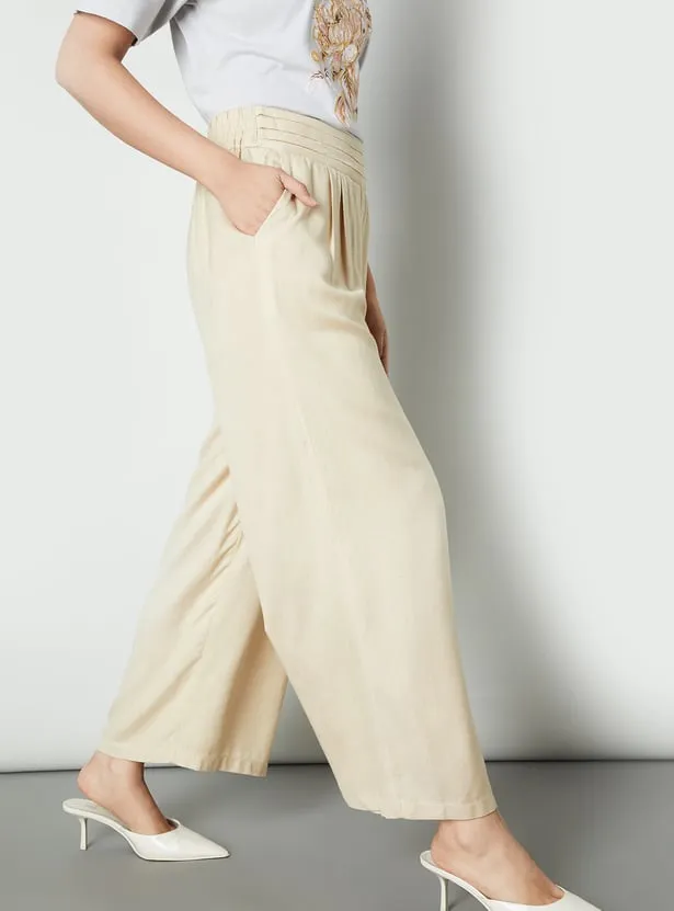Beige Elastic Waist Wide-Leg Pants – Effortless Comfort Meets Minimal Chic - Image 5