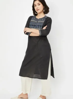 Charcoal Sky Embroidered Kurta – Subtle Grace, Modern Craft