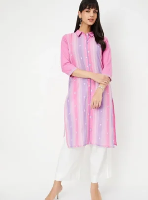 Rose Twilight Striped Kurta – Playful Hues, Breezy Elegance