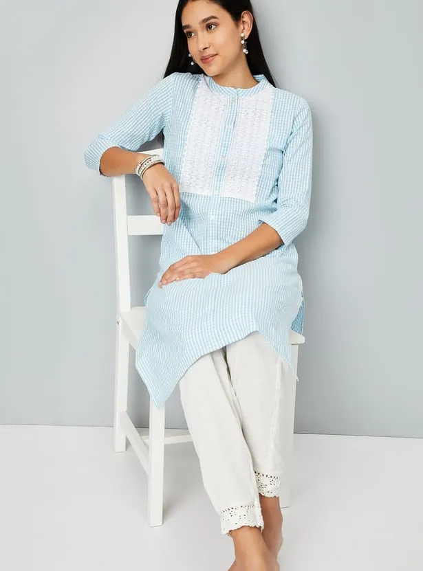Sky Blue Gingham Straight Kurta – Fresh, Minimal & Timeless - Image 4