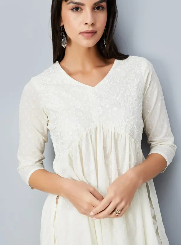 Off-White Gathered Empire Line Kurta – Timeless Simplicity in Ethnic Form