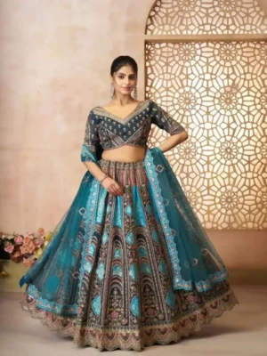 Royal Blue & Teal Banarasi Lehenga Choli – A Celebration of Regal Craftsmanship