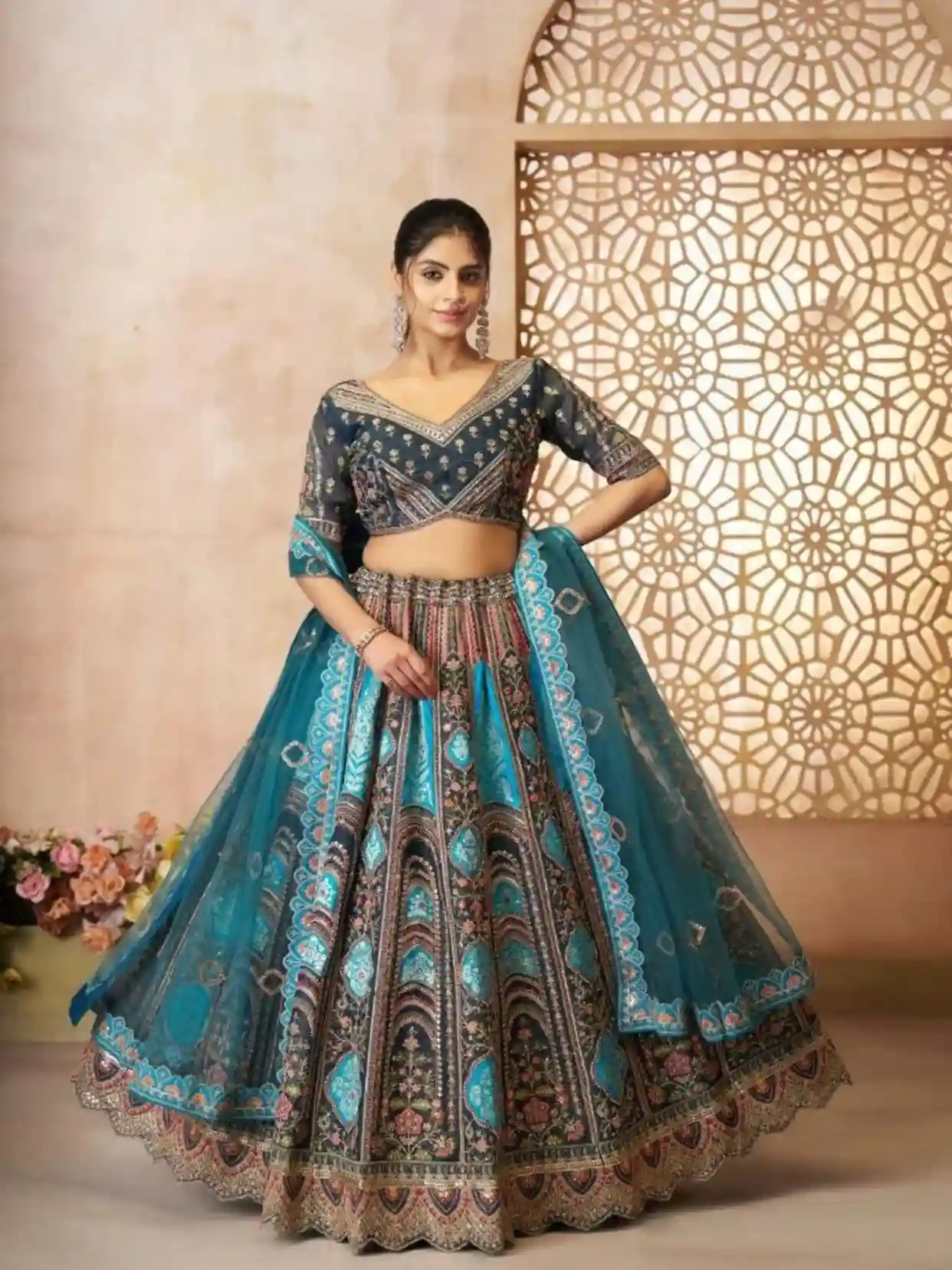 Royal Blue & Teal Banarasi Lehenga Choli – A Celebration of Regal Craftsmanship