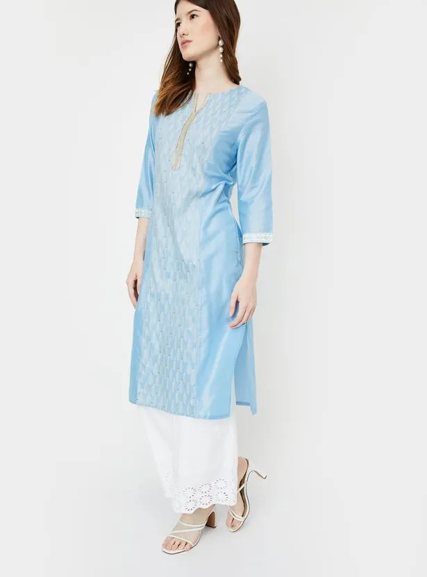 Sky Blue Embroidered Straight Kurta – A Touch of Serene Elegance - Image 2