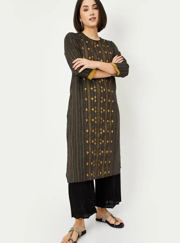 Charcoal Mustard Handloom-Inspired Kurta – Where Tradition Meets Effortless Style - Image 3