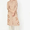 Beige Floral-Patterned Straight Kurta – Subtle Elegance for Everyday Wear