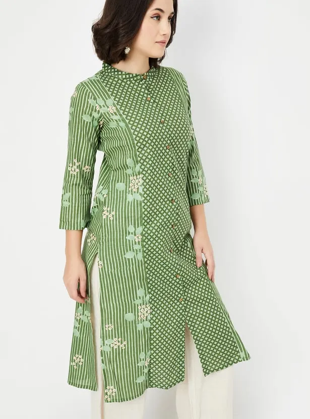 Green Printed Straight Kurta – A Blend of Patterns & Playfulness - Image 3