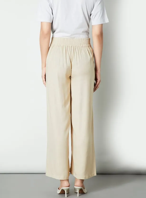 Beige Elastic Waist Wide-Leg Pants – Effortless Comfort Meets Minimal Chic - Image 4
