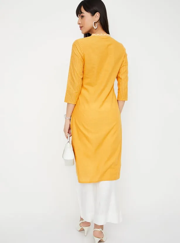 Mustard Yellow Striped Straight Kurta – A Radiant Blend of Simplicity and Style - Image 4