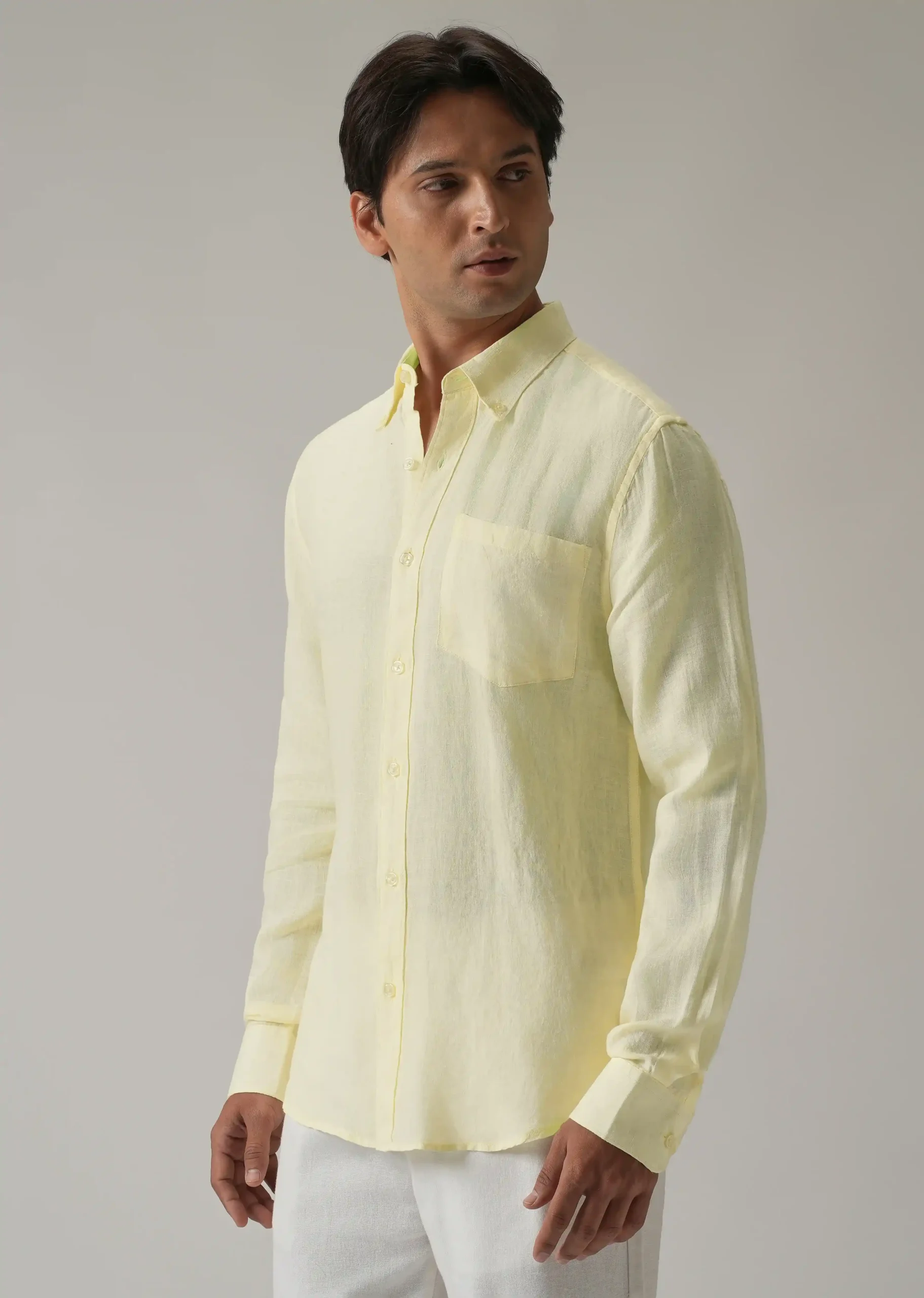 Executive Linen Luxe – Pastel Yellow Men's Shirt - Image 2