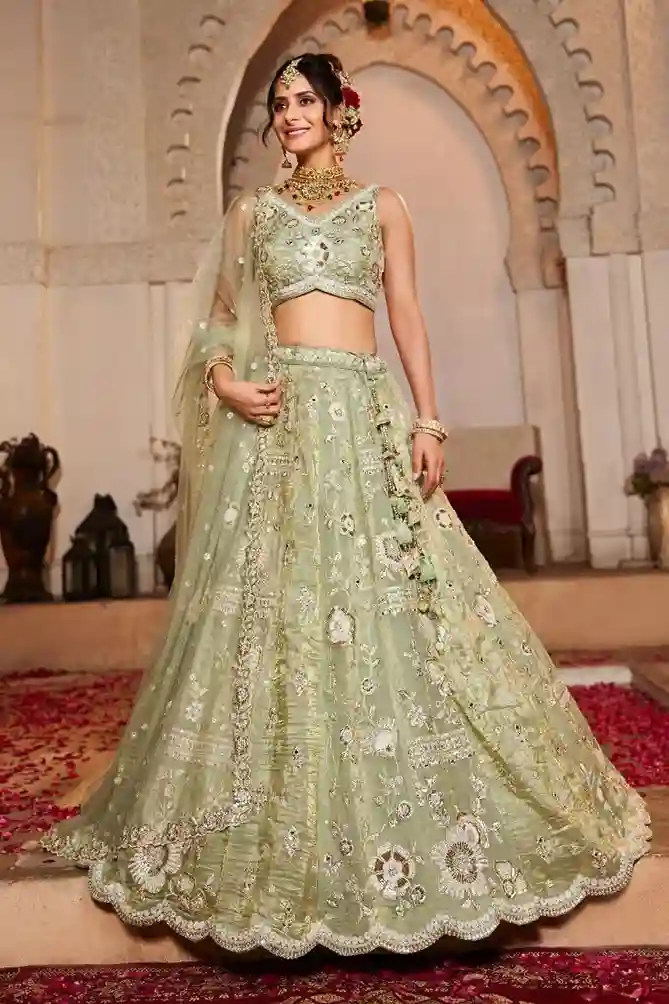 Designer Pista Green Lehenga Choli