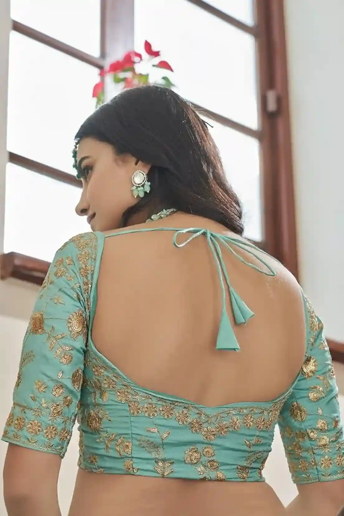 Pastel Aqua Blue Embroidered Lehenga Choli - Image 2