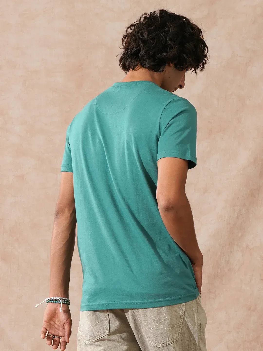 Men’s Teal Green Embroidered T-Shirt - Image 3