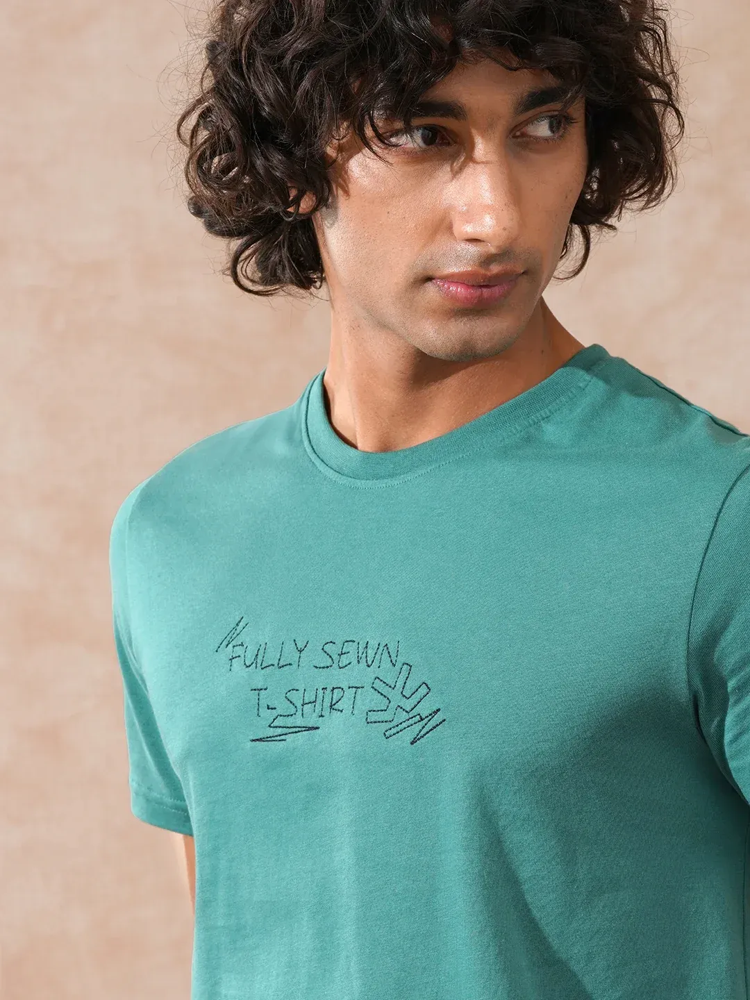 Men’s Teal Green Embroidered T-Shirt
