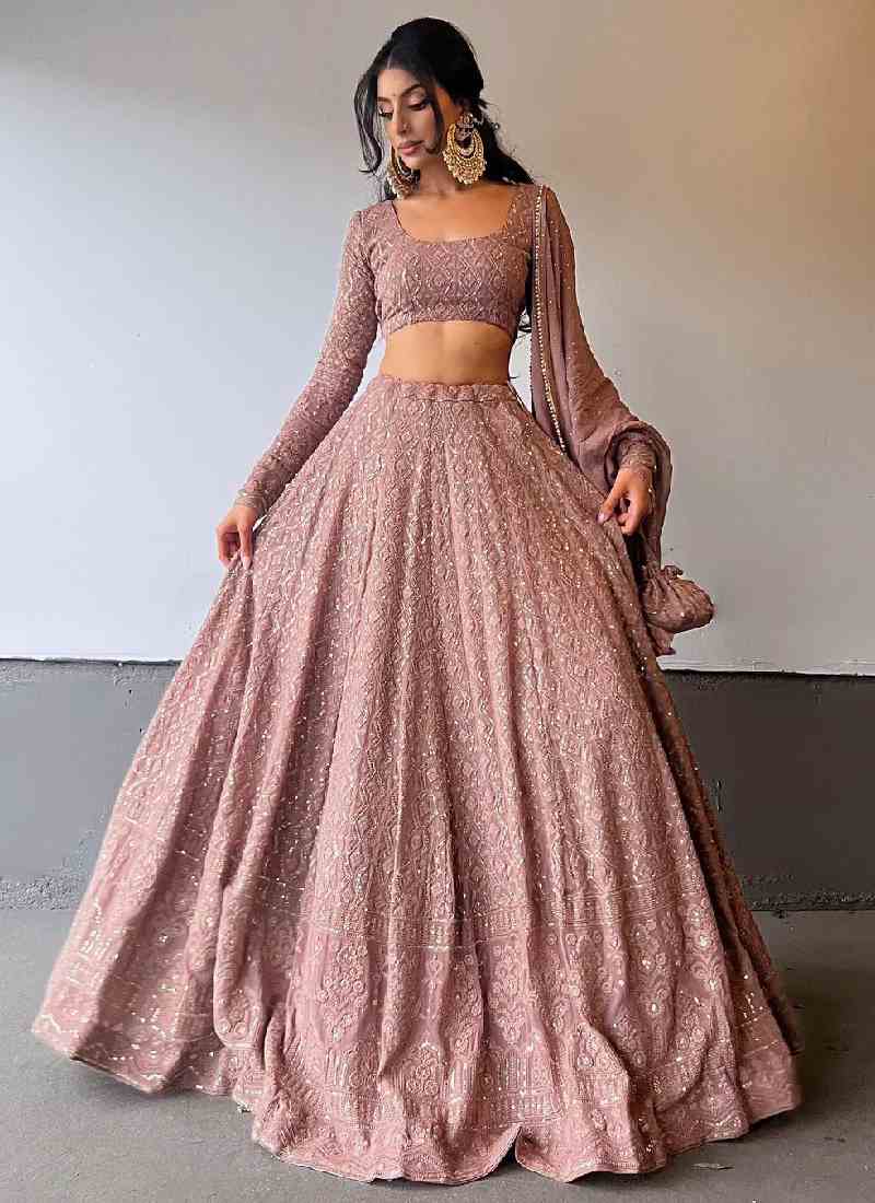 Rosy Brown Lucknowi Sequin Embroidered Lehenga Choli – US Trend Luxe Celebration Wear