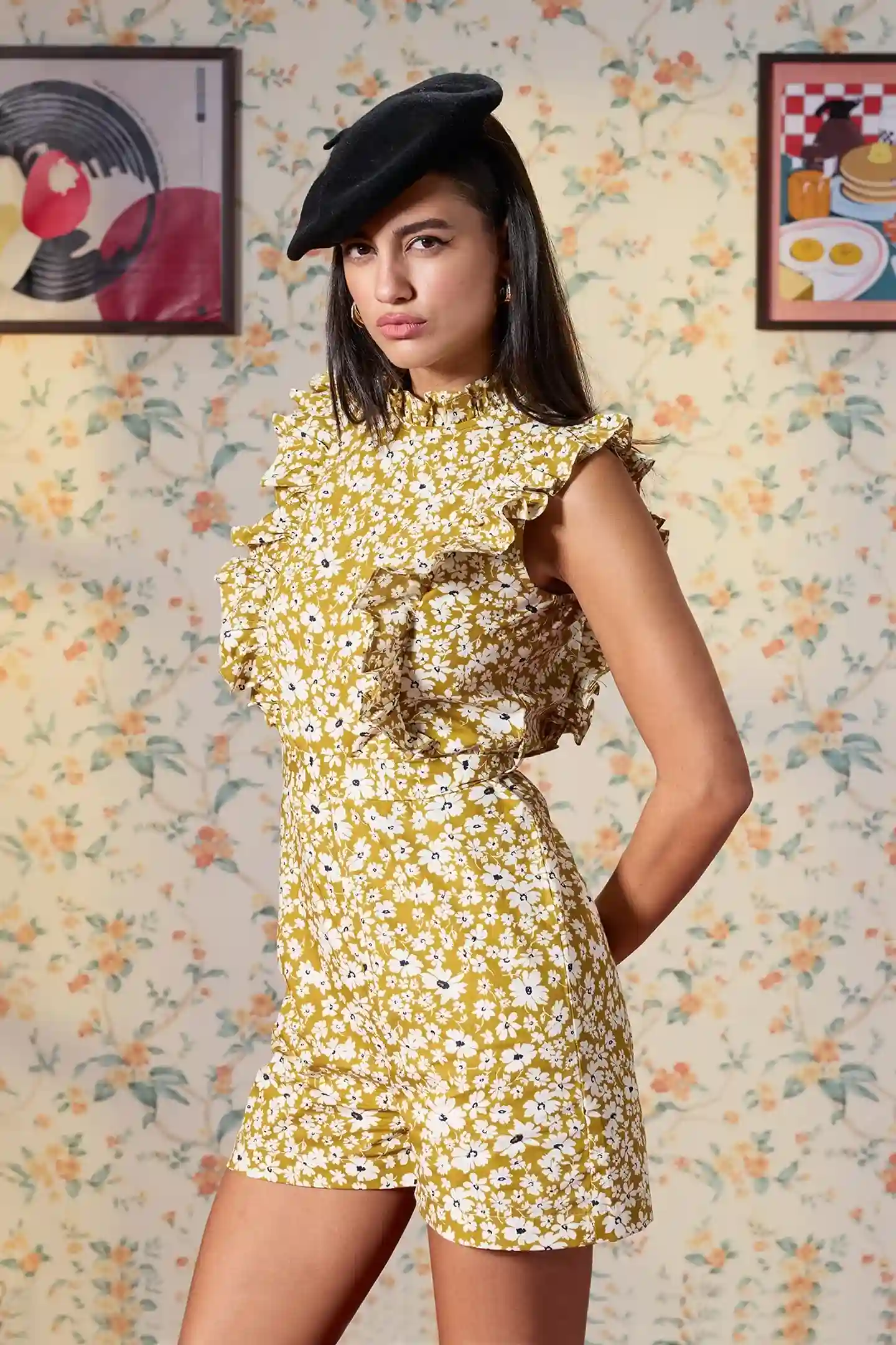 Golden Bloom Parisian Ruffle Playsuit – Western Luxe Edition - Image 4