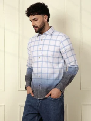 Men’s Blue & Grey Ombre Checkered Casual Shirt