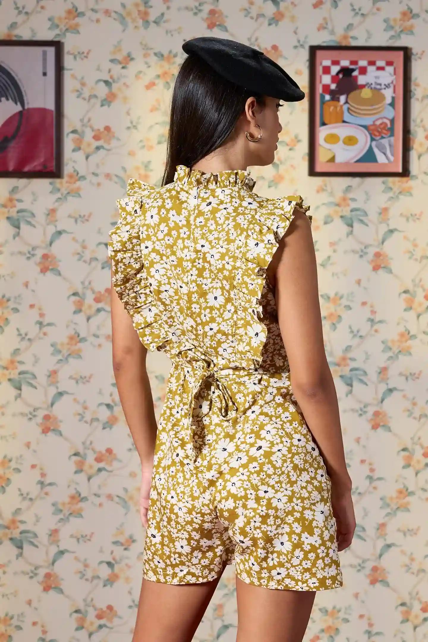 Golden Bloom Parisian Ruffle Playsuit – Western Luxe Edition - Image 5