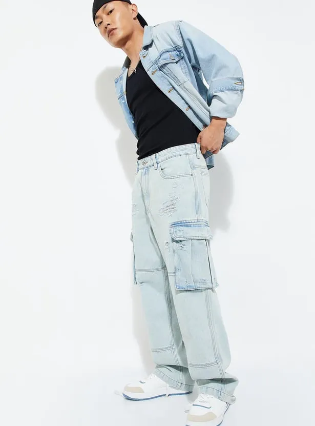 Skyline Cargo – Light Blue Distressed Denim Pants - Image 3