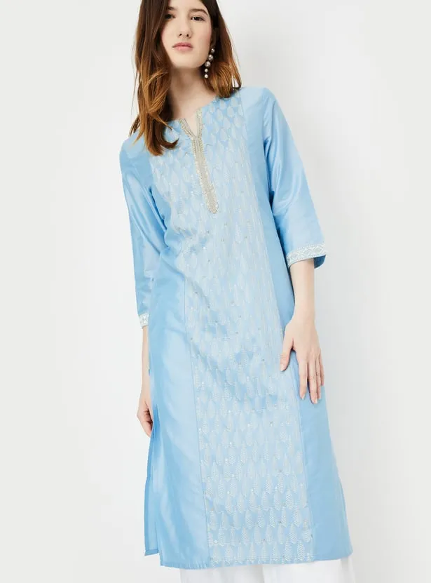 Sky Blue Embroidered Straight Kurta – A Touch of Serene Elegance - Image 6