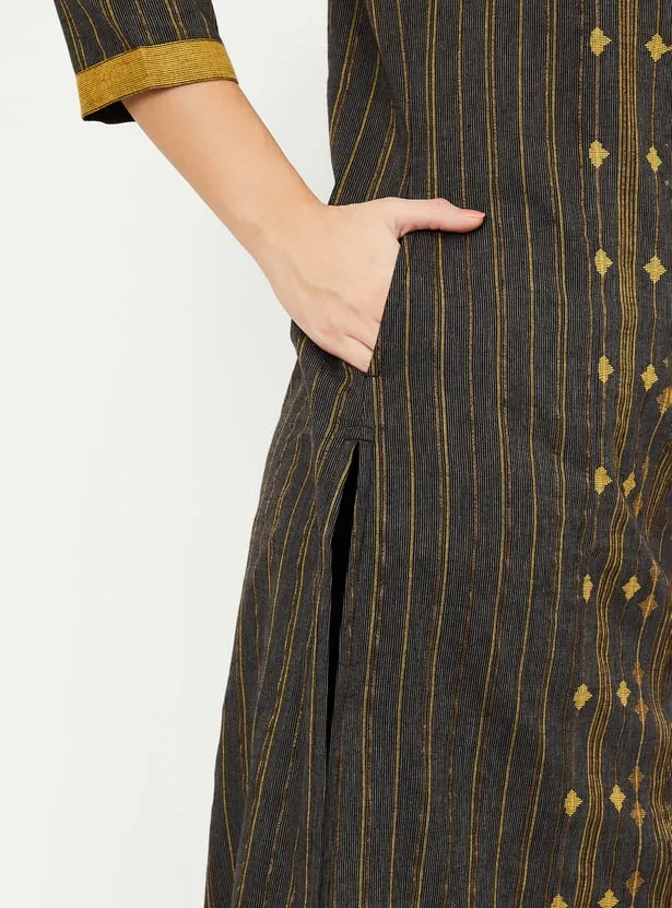 Charcoal Mustard Handloom-Inspired Kurta – Where Tradition Meets Effortless Style - Image 4
