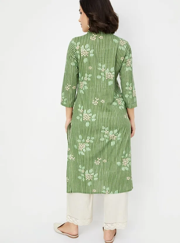 Green Printed Straight Kurta – A Blend of Patterns & Playfulness - Image 2