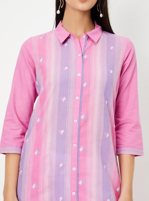 Rose Twilight Striped Kurta – Playful Hues, Breezy Elegance - Image 4