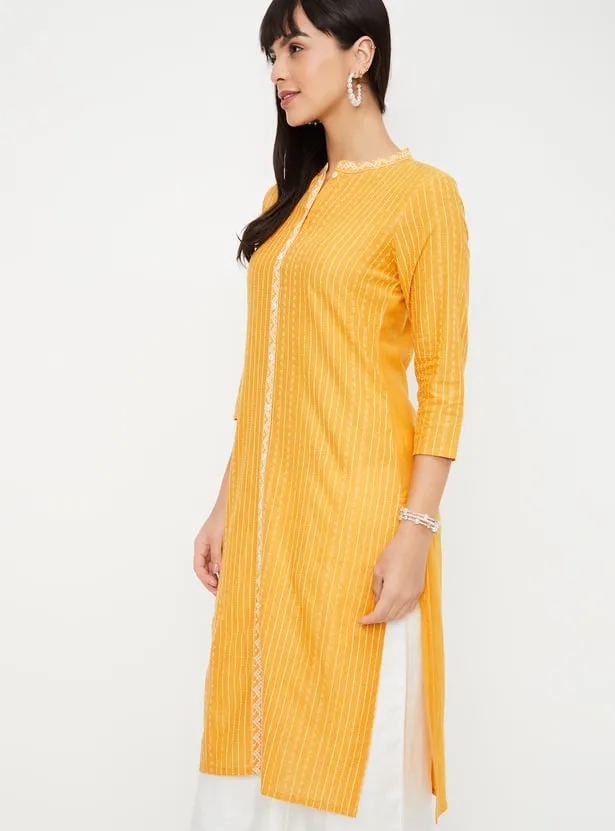 Mustard Yellow Striped Straight Kurta – A Radiant Blend of Simplicity and Style - Image 3