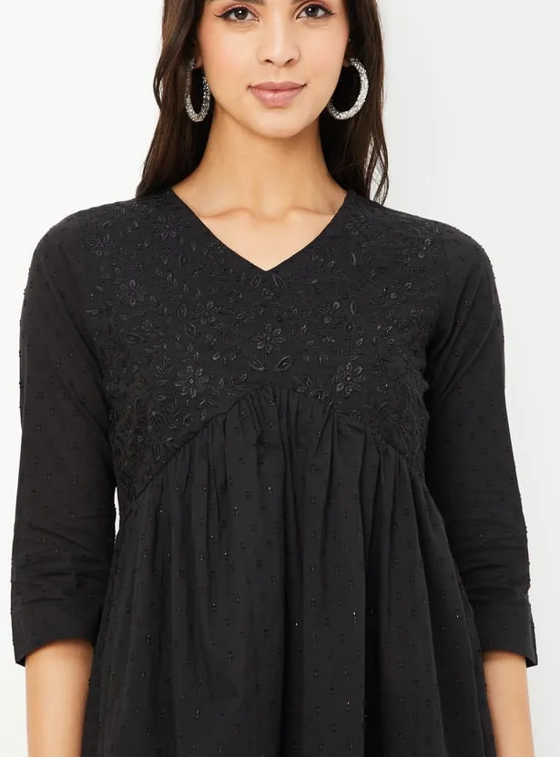 Black Solid Gathered A-Line Kurta – Timeless Elegance for Every Occasion - Image 7