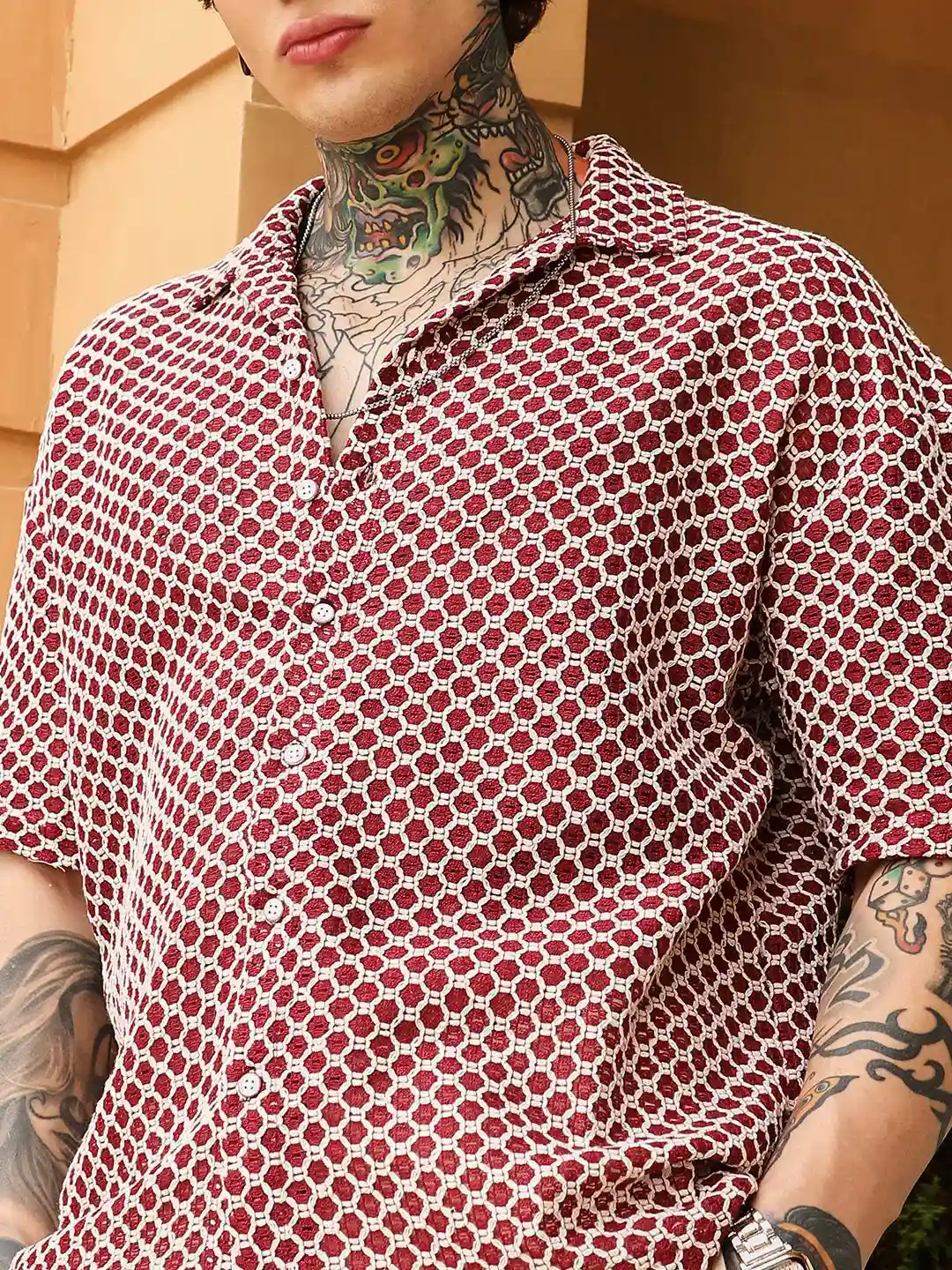 Geo-Print Cuban Collar Shirt – US Trend Luxe Edition - Image 5