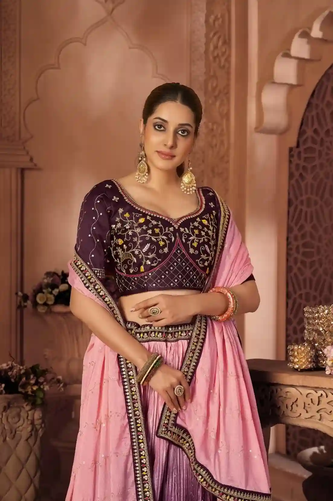Royal Purple & Pink Ombre Bridal Lehenga Choli - Image 2