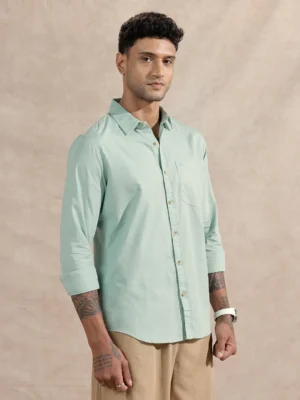 Men’s Mint Green Solid Cotton Casual Shirt