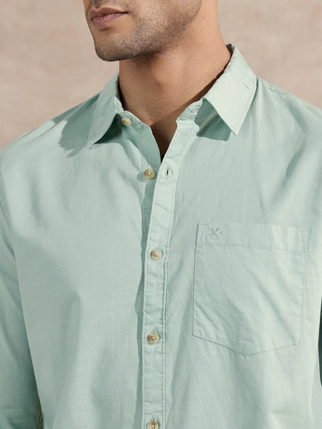 Men’s Mint Green Solid Cotton Casual Shirt - Image 5