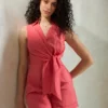 Coral Luxe Wrap Romper – Power Dressing Meets Resort Charm