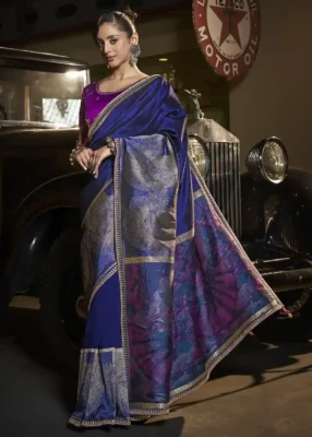 Midnight Blue Zari Woven Silk Saree