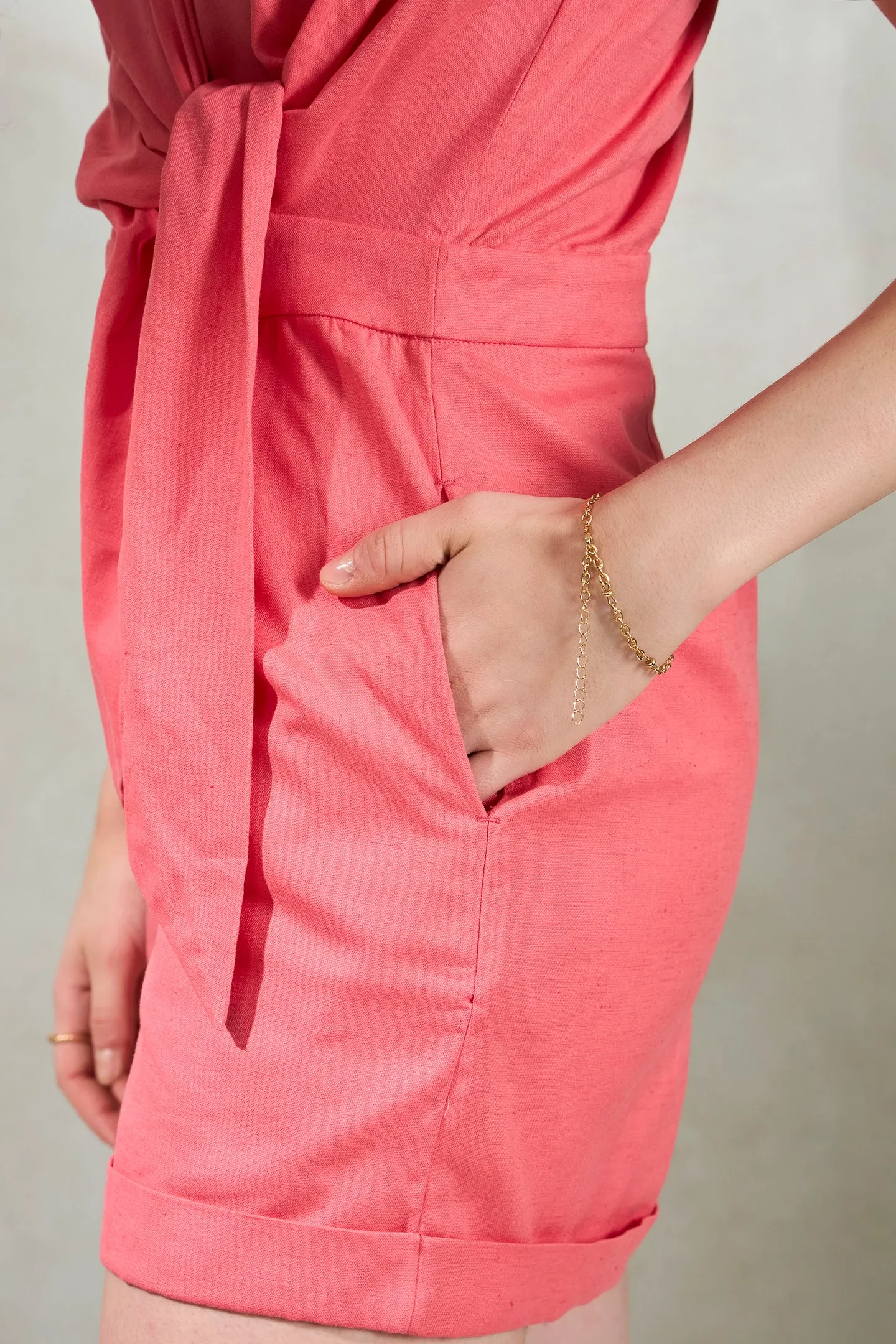 Coral Luxe Wrap Romper – Power Dressing Meets Resort Charm - Image 3