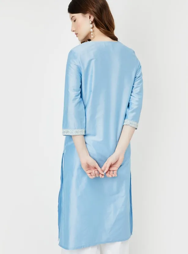 Sky Blue Embroidered Straight Kurta – A Touch of Serene Elegance - Image 5