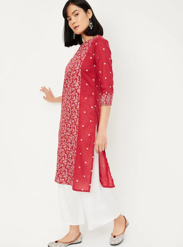Crimson Blossom Straight Kurta – A Fusion of Tradition and Modern Grace - Image 3