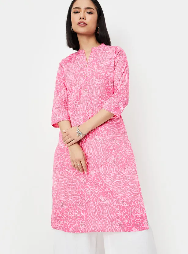 Pink Printed Straight Kurta – A Burst of Cheerful Elegance