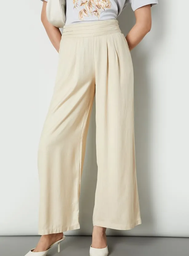 Beige Elastic Waist Wide-Leg Pants – Effortless Comfort Meets Minimal Chic - Image 3