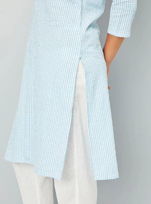 Sky Blue Gingham Straight Kurta – Fresh, Minimal & Timeless - Image 7