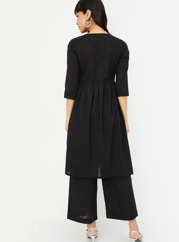 Black Solid Gathered A-Line Kurta – Timeless Elegance for Every Occasion - Image 3