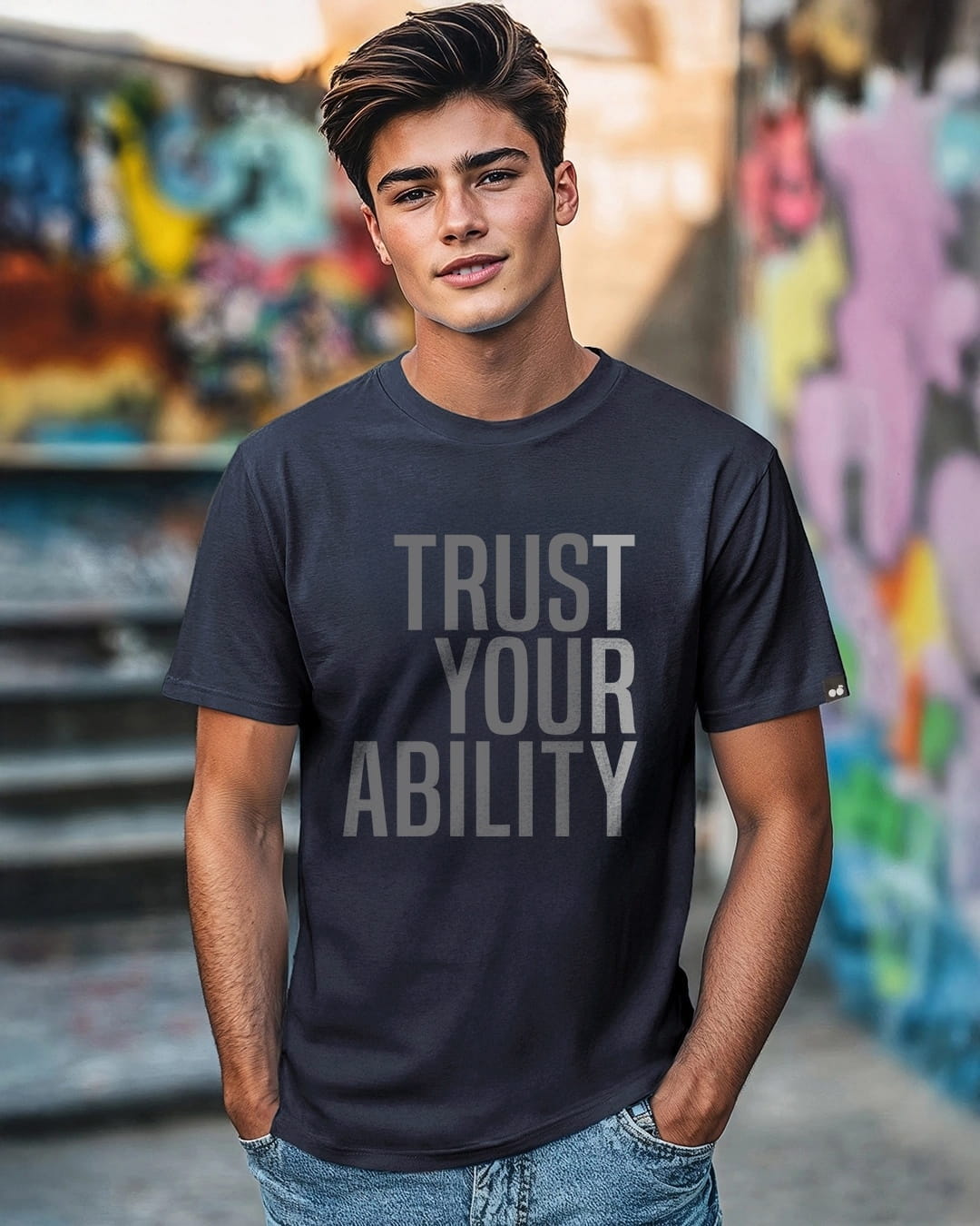 Men’s Navy Blue "Trust Your Ability" Premium Typography T-Shirt