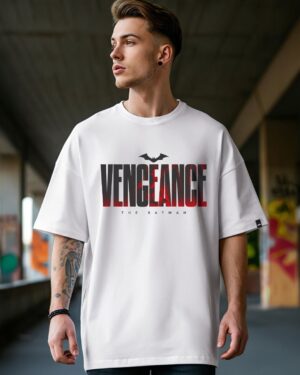 Men’s White “Vengeance – The Batman” Typography Oversized T-Shirt