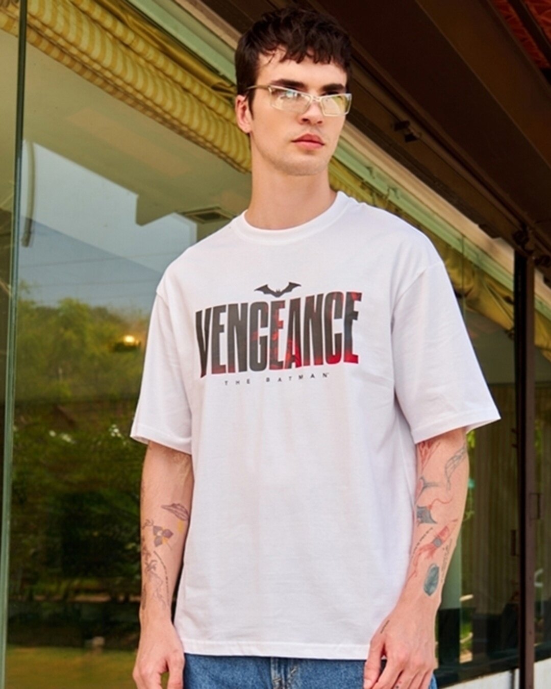 Men’s White “Vengeance – The Batman” Typography Oversized T-Shirt - Image 2