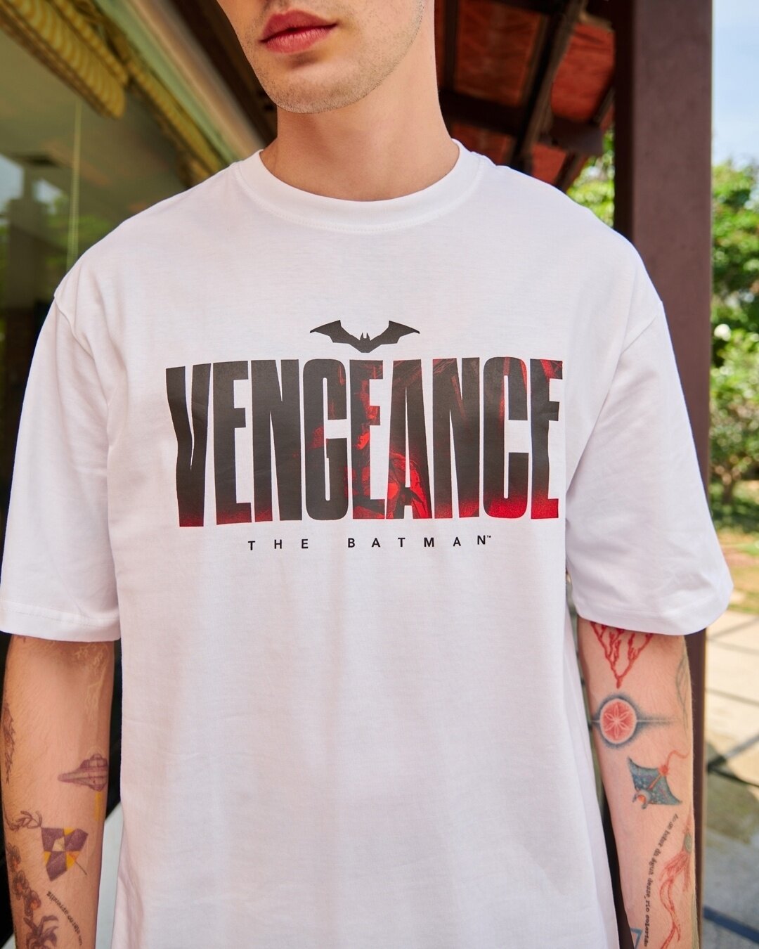 Men’s White “Vengeance – The Batman” Typography Oversized T-Shirt - Image 4